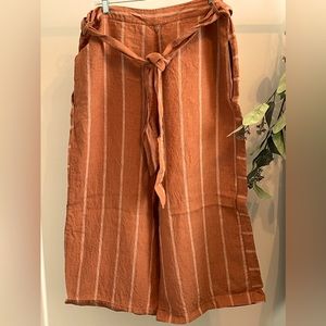 Anthropologie Wide Leg Linen Pants - XL - Burnt Orange / Cream Stripe